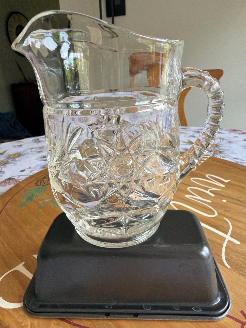 Clear VTG Press Cut-Pattern Beverage Pitcher - 16 oz Elegant Home Dining